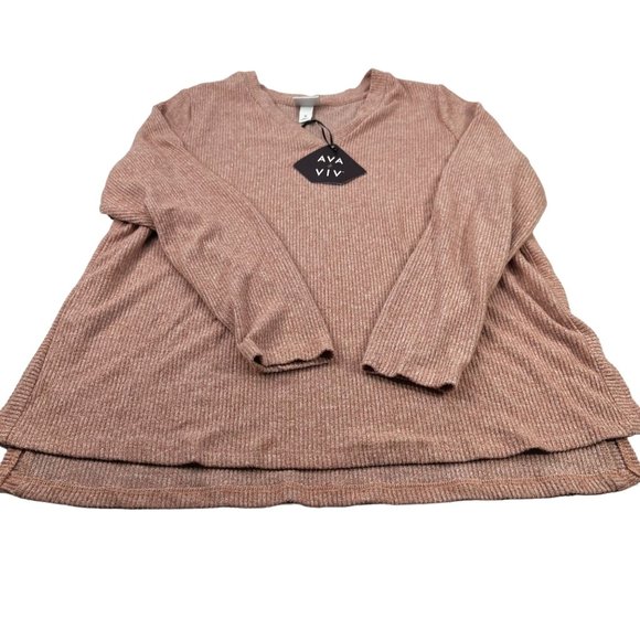 Ava And Viv Women's Size 1X Sweater Shirt Long Sleeve V Neck Ribbed Mauve New - Picture 1 of 14